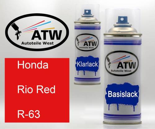 Honda, Rio Red, R-63: 400ml Sprühdose + 400ml Klarlack - Set, von ATW Autoteile West.